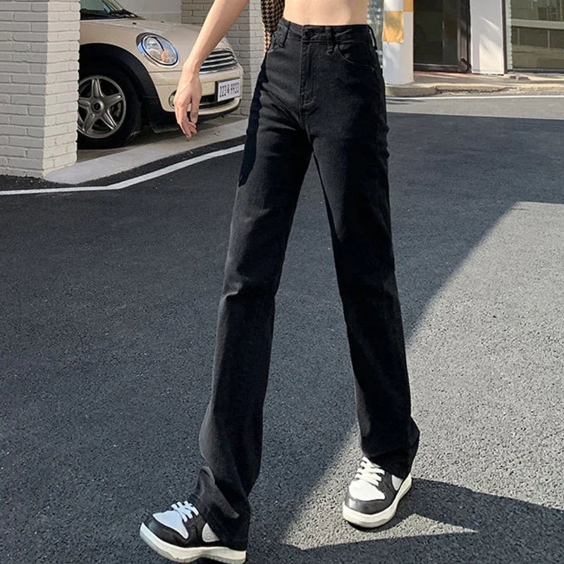 Frau Koreanische Hohe Taille Streetwear Gerade Bein Jeans Mädchen Y2k Kleidung Hosen Weibliche Mode Schwarz Baggy Harajuku Denim Hosen.