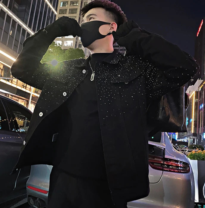 Man Coat Short Rhinestones Cargo Jacket for Men Black High Quality Harajuku New in Vintage Deals Korean Reviews Many Cheap Sale.