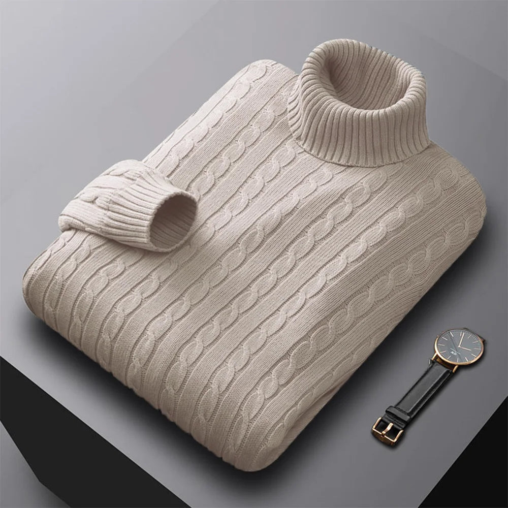 New Men's Turtleneck Sweater Solid Color High Neck Pullover Knitted Sweaters Casual Elastic Sweatwear Mens Fall Winter.
