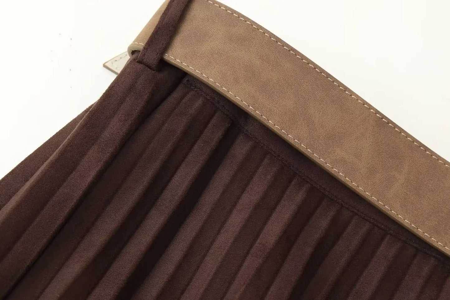 European and American style autumn new fashion trend casual simple women's matching belt suede effect pleated midi skirt