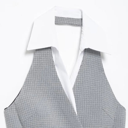 TRZA Mode Zweireiher Plaid Halter Mini Kleid für Frauen Front Klappen Taschen Backless Weibliche Kleider Vestidos Mujer.