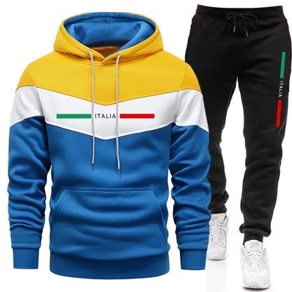 Autumn Winter Men Sporty Jogger Set Hoodies Sweatshirt Casual Urban Fashion Tracksuit Hooded Sweatpants Italy Printed Outfits.