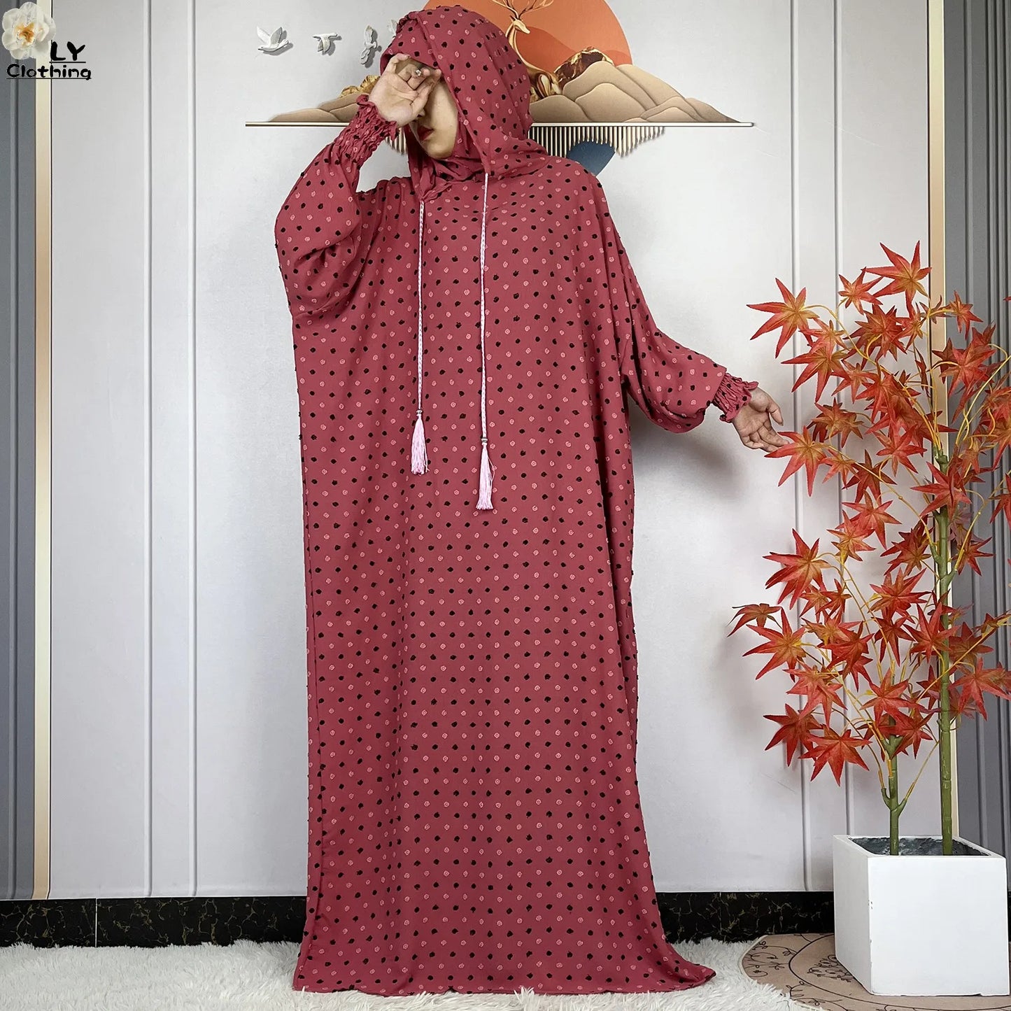 2024New Pure Cotton Ramadan Muslim Two-Hat Abaya Dubai Turkey Islam Prayer Clothes Loose Robe Islamic Women Traditional Clothing