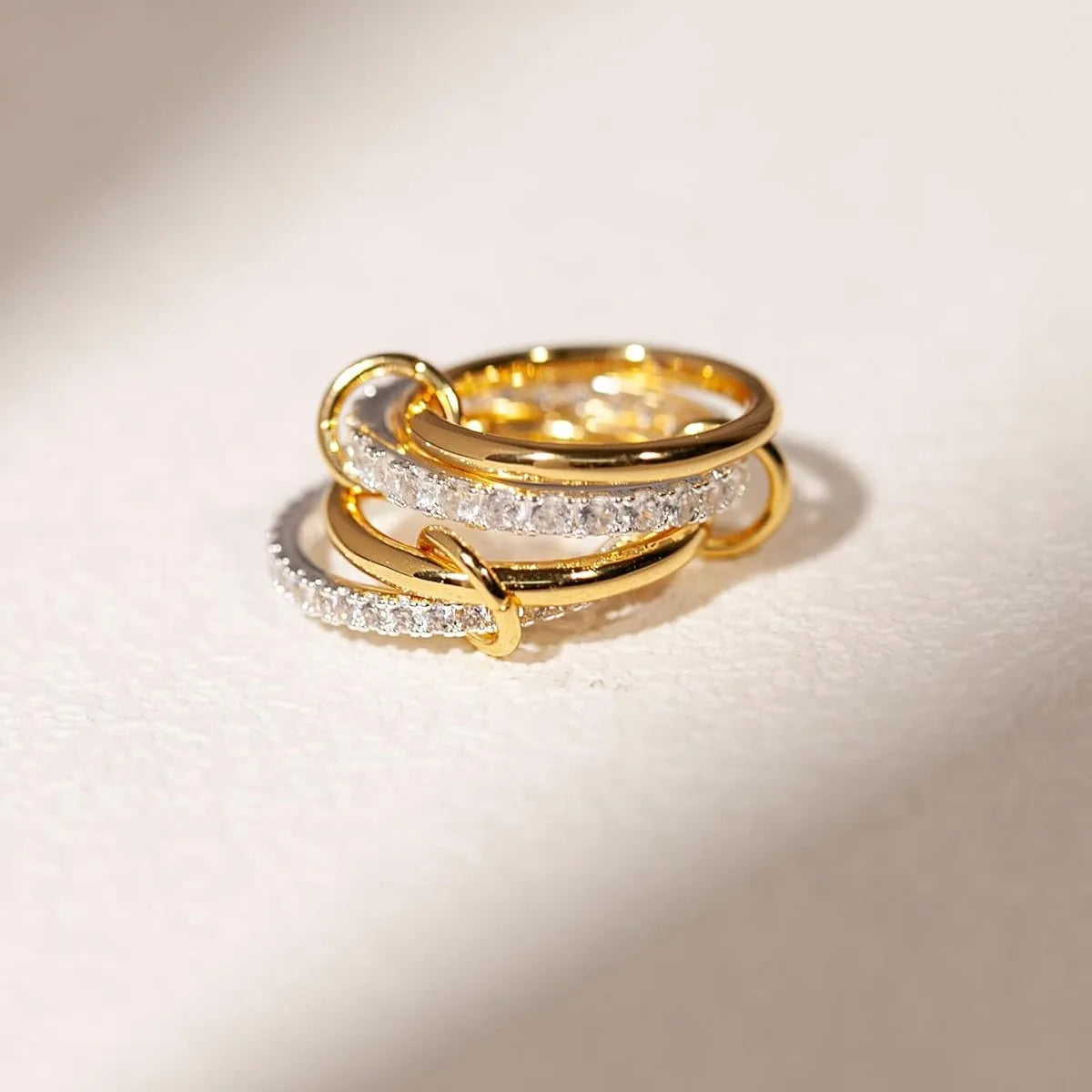 A Niche Two-Color Four-Ring Copper Jewelry Ring, Hypoallergenic, Ins Style, Stacking Artifact, Suitable For Young Women.