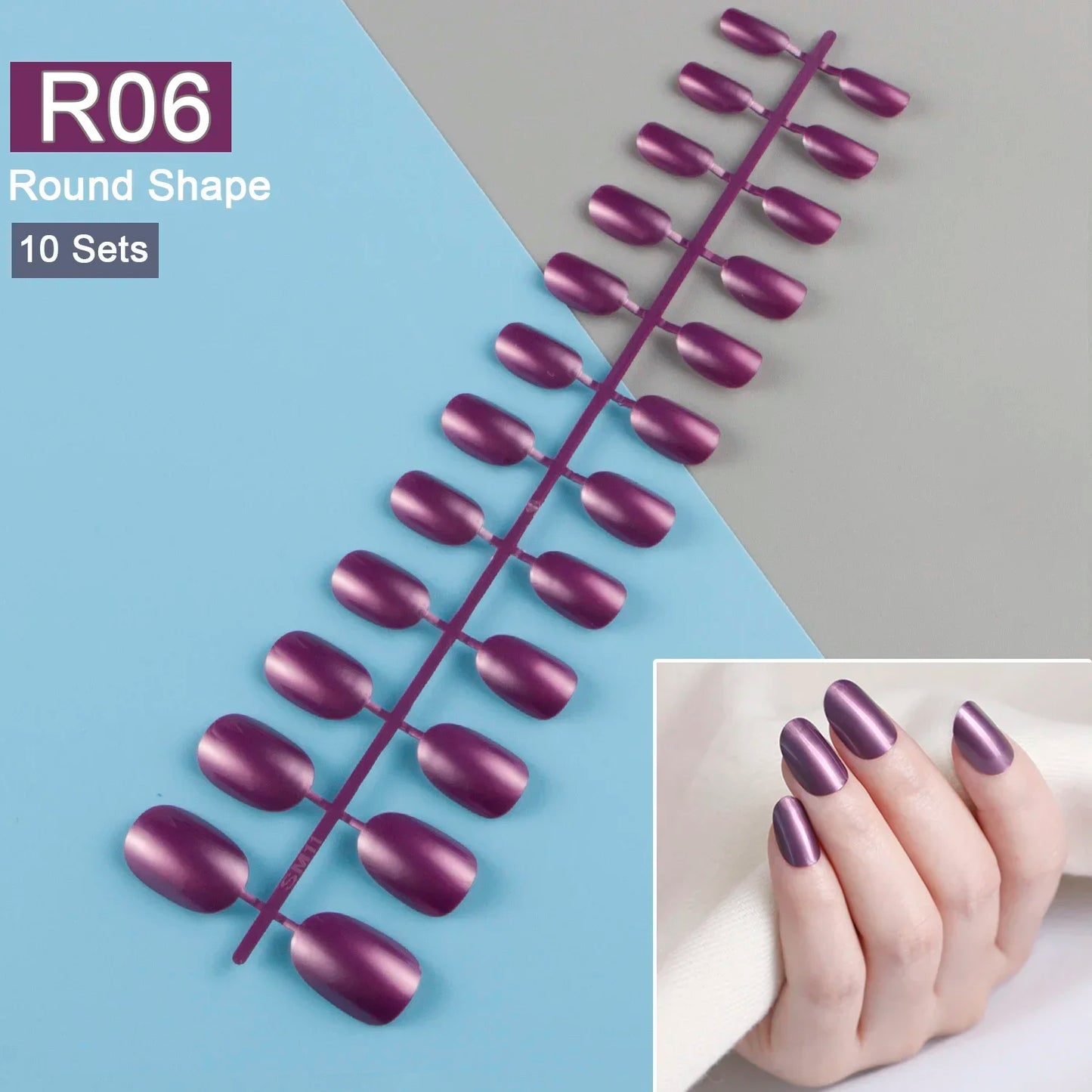 10 Sets/Pack Mixed Solid Colors Coffin Round Square Almond Shape False Nails Full Cover Nail Tips Short Fake Nails Tip Manicure