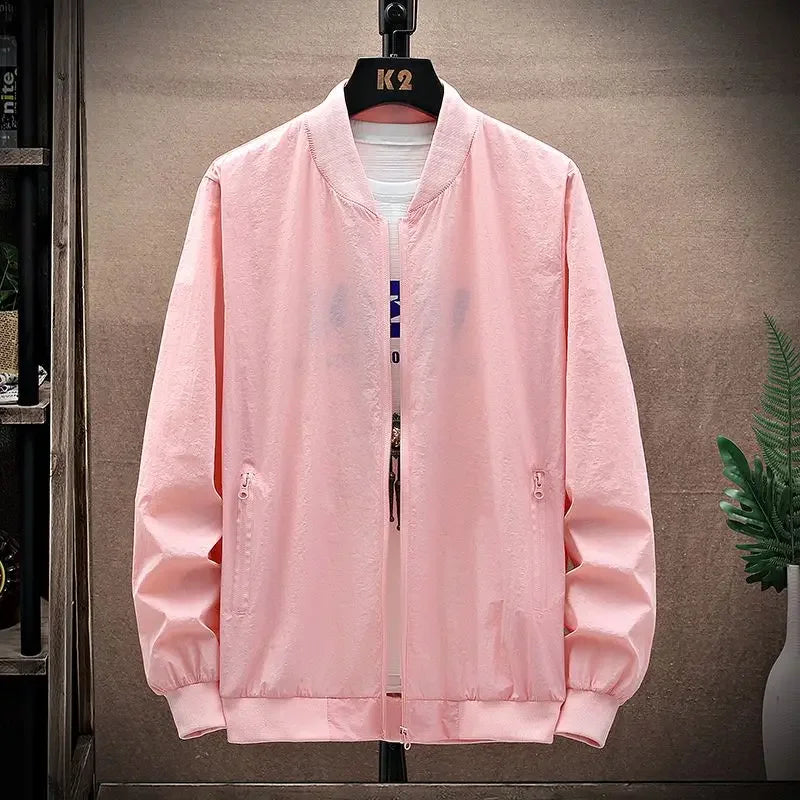 2024 Summer New Thin Style Round Neck Long Sleeve Screw Thread Zipper Jacket Man Solid Color Pockets Casual Sunscreen Clothing.
