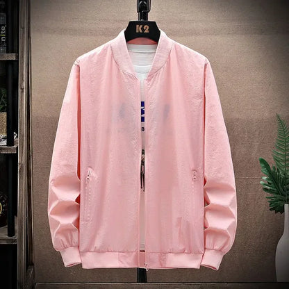 2024 Summer New Thin Style Round Neck Long Sleeve Screw Thread Zipper Jacket Man Solid Color Pockets Casual Sunscreen Clothing.