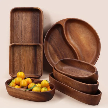 Solid Wood Tray Acacia Wood Premium Kung Fu Tea Small Tray Fruit Snacks Nuts Dessert Plate Desktop Storage Tableware.
