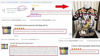 Winnerjet GTX ink bag 700ml High quality DTG Textile ink For Brother GTX-422 GTX-423 GTX-425 GTX-600 GTX PRO GTX Brother printer.