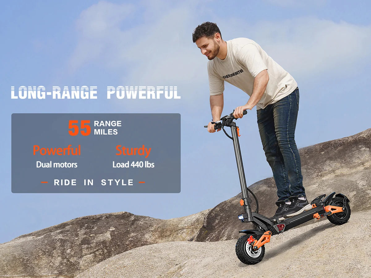 Dual Motor Powerful Electric Scooter, 80km Range, Load 200kg, Foldable Fast Electric Scooter for Heavy Adults.