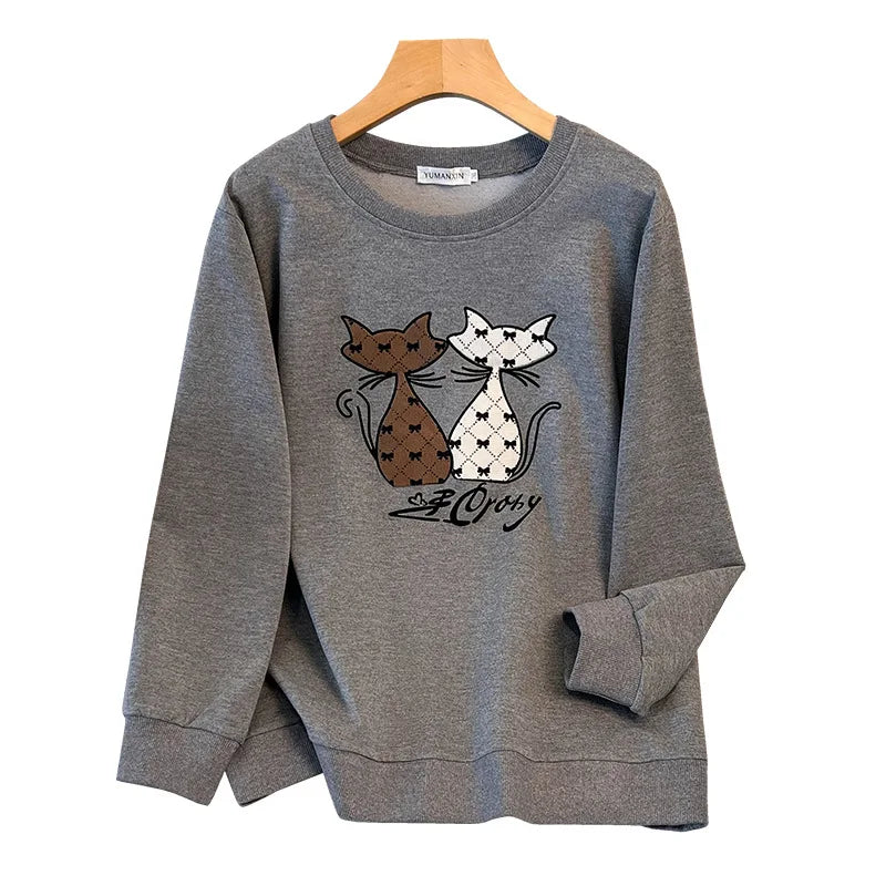 175 kg Plus Size Damen Büste 170 Herbst Cartoon Langarm Sweatshirt Schwarz Grau 5XL 6XL 7XL 8XL 9XL.