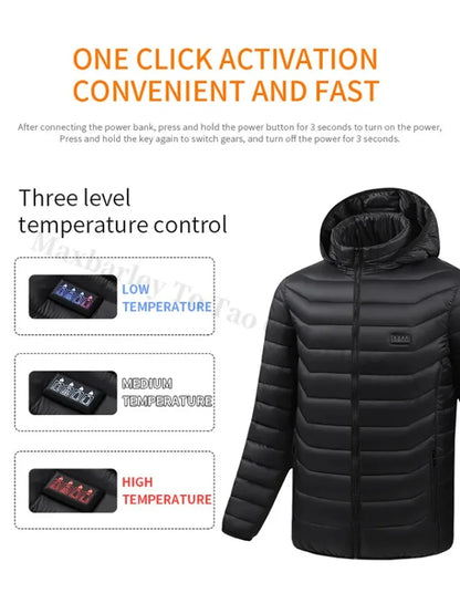 21 Areas Heating Jacket Men Winter USB Electric Heated Coat Functional Self Heating Clothes Outdoor Snow Ski Thick Padded Jacket.