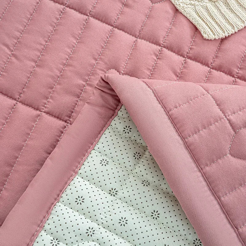 Washed cotton quilted thicken mattress pink romance heart sleeping mat 150cm bed sheet bed protection pad queen king size.