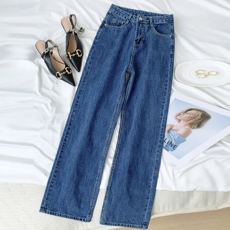 Vintage High-waisted Loose-fit Slimming Straight-leg Jeans For Women Trendy Long Trousers A Retro Flair.