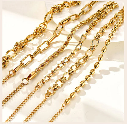 Chunky Stainless Steel Link Chain Bracelet For Woman, Gold Plated Layering Bracelets Wristband Waterproof Jewelry.