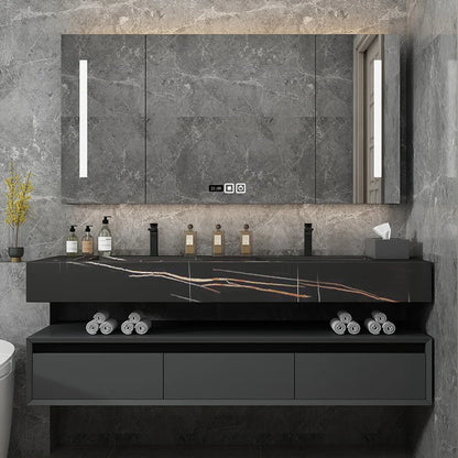 Leichter, luxuriöser Badezimmerschrank aus Steinplatten, integriertes Waschbecken, kombiniertes Waschbecken, WC-Waschbecken, nordischer einfacher Spiegelschrank