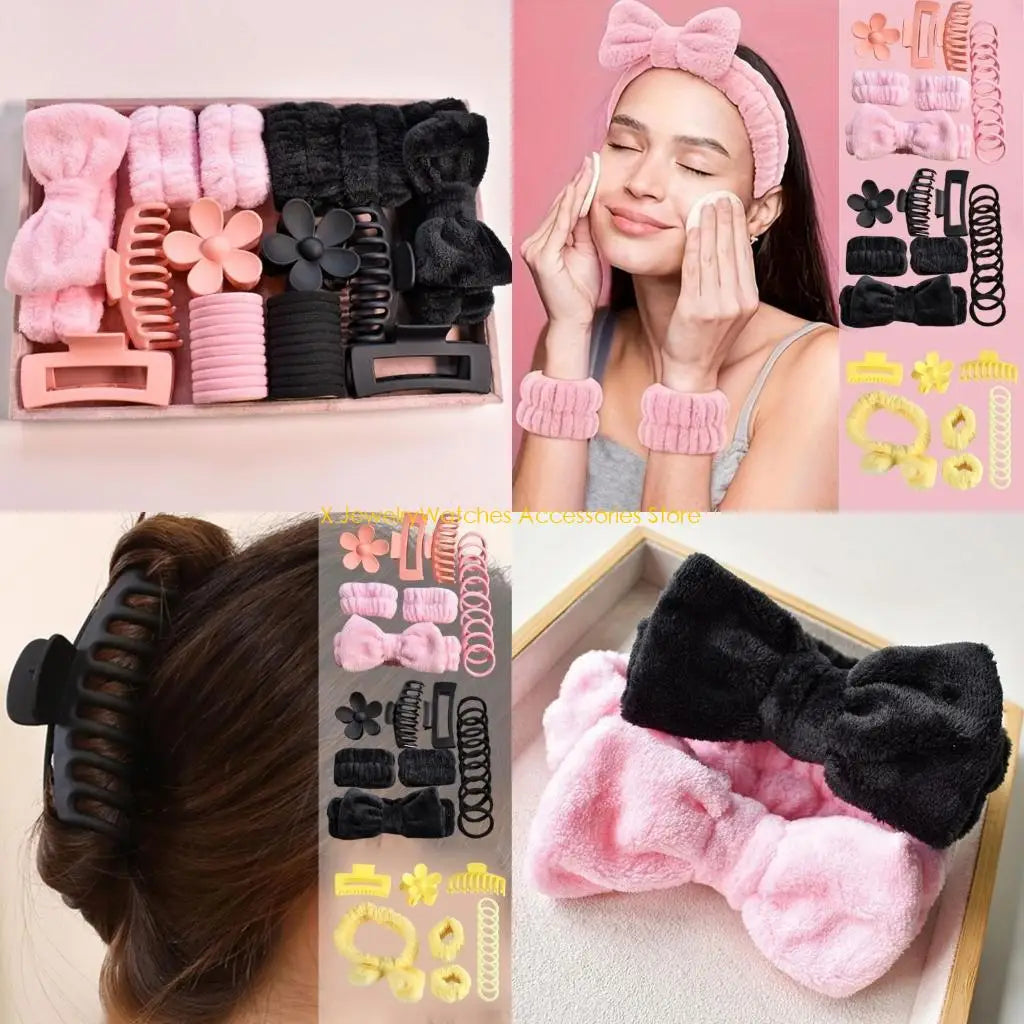 31KD Bowknot Dye Headband Set with Wristbands Hair Clip and Hair Rings Accessory.