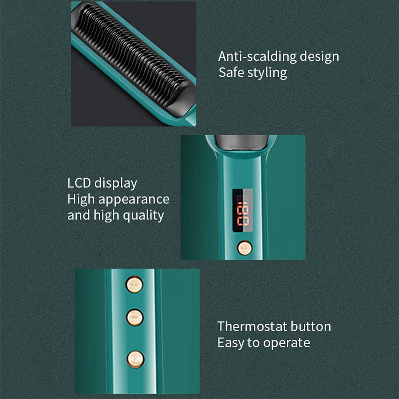 2-In-1 Electric Professional Negative Ion Straight Hair Brush Curling Comb With Lcd Display Curling Tool Straight Hair Brush.