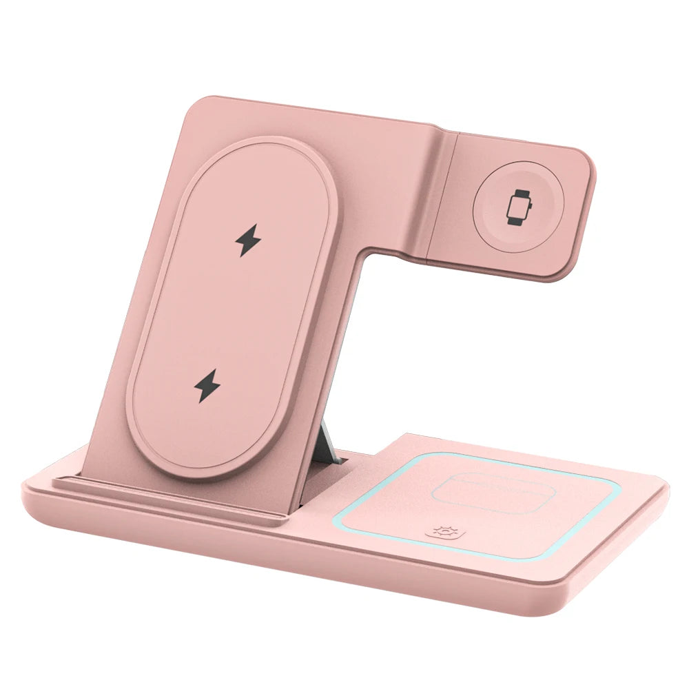 100W Foldable 3 in 1 Night Light Wireless Charger Stand For iPhone Apple Watch 2-8 SE Airpods Pro Fast Charging Station.