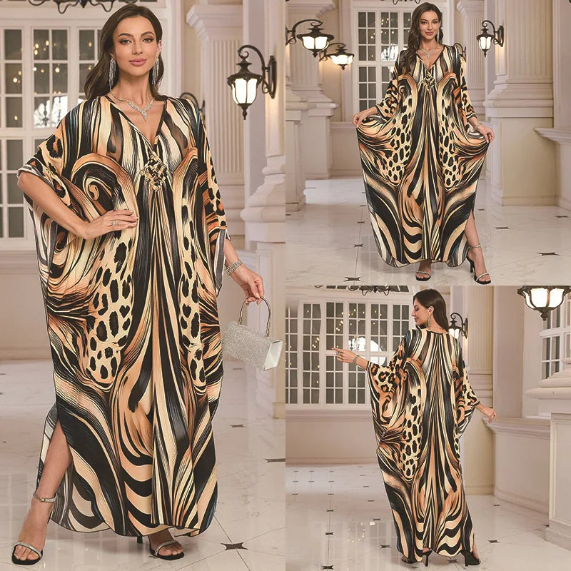 Kaftan-Kleider für Damen, Wellenhals-Badeanzug, Überwurf, Kaftan-Kleid, Übergröße, übergroßes langes Strandkleid