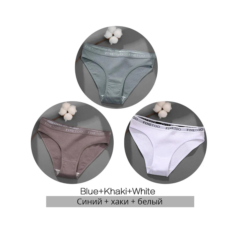 FINETOO 3PCS/Set Women's Underwear Cotton Panty Sexy Panties Female Underpants Solid Color Panty Intimates Women Lingerie M-2XL