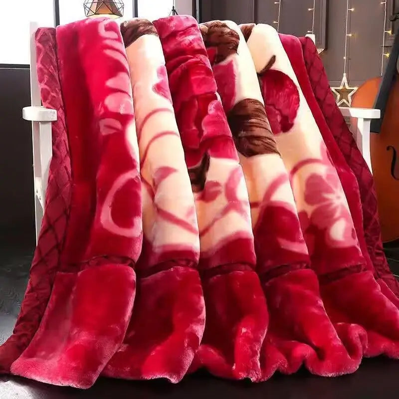 Red Rose Pattern Plush Blanket Upgraded Thickened Cold Resistant Quilt Multi Purpose Machine Wash Skin Friendly Bedding Sheet.