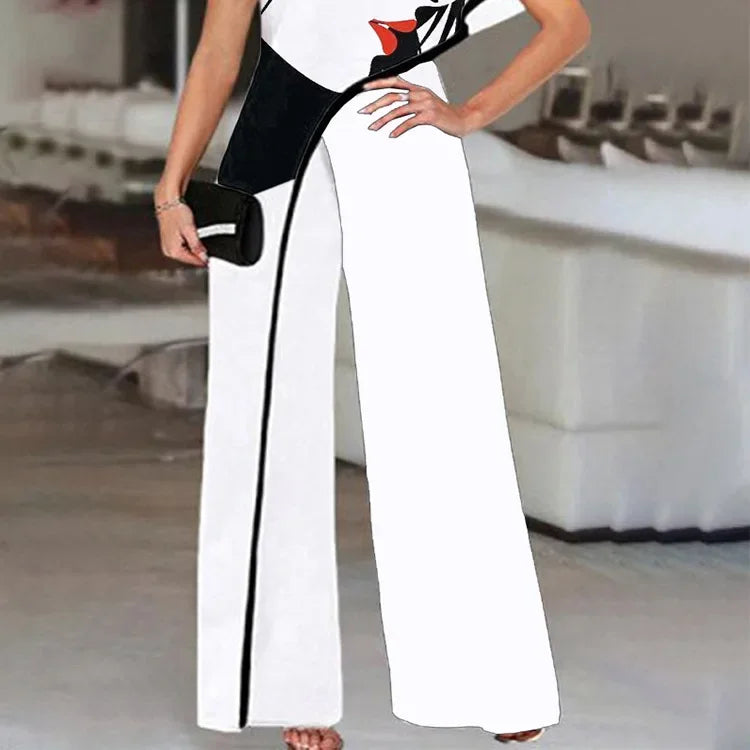 2024 Amazon Independent Station Women's Jumpsuit Slimming Fashionable Color Blocking Women's Trousers Jumpsuit Casual Style.