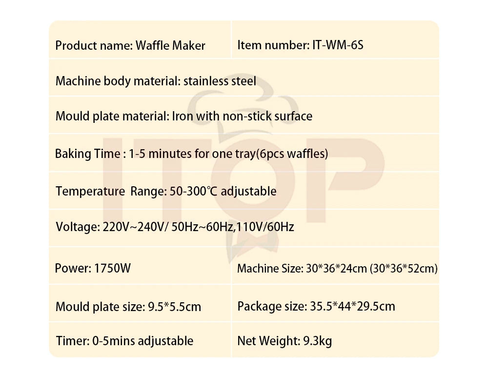 ITOP Commercial Electric Waffle Machine Sandwich Plum Crisp Donut Maker Food Shaper French Waffle Maker Non-stick Coating.