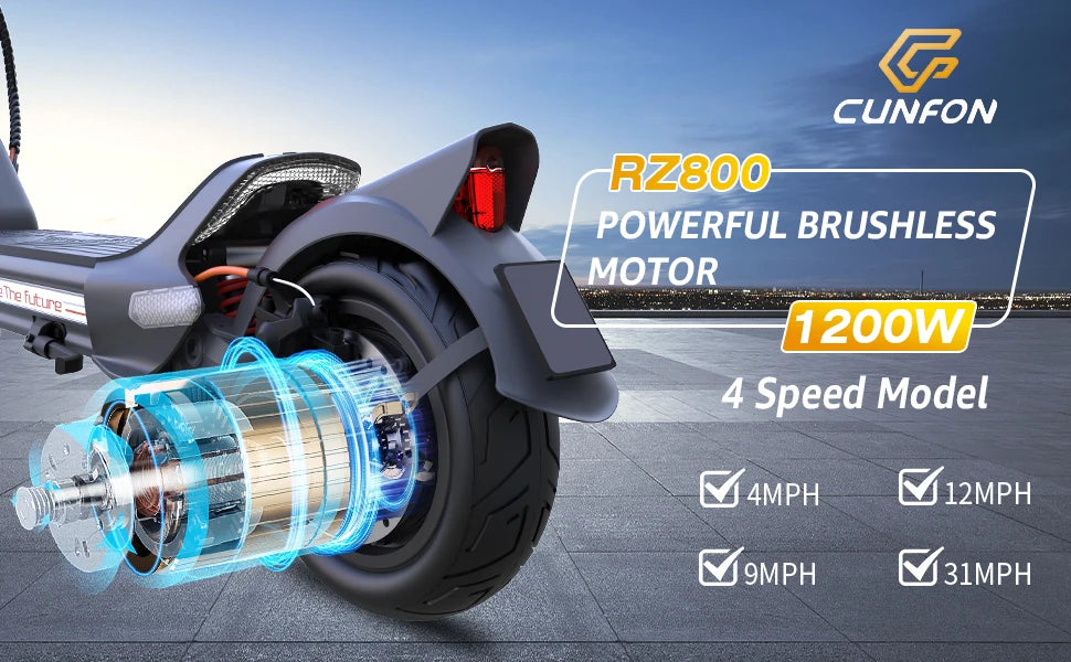 CUNFON RZ800 Adult Electric Scooter 1200W Motor 48V18AH Battery City EScooter 10.5 Inch Tire E-Scooter.