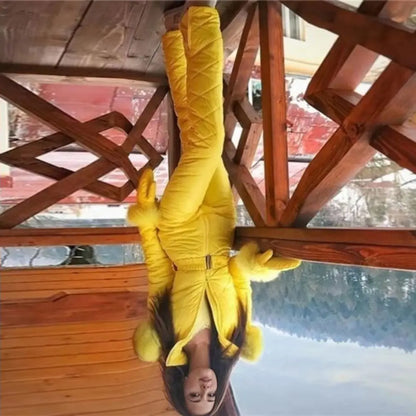 2025 Women Ski Jumpsuit Warm Snowsuit Winter Women's Snowsuit with Gloves Hood Windproof Ski Outfit with Elastic Waist Zipper fo.