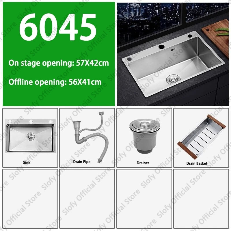 Küchenspüle aus Edelstahl 304, großes Fassungsvermögen, Wasch-/Schnitt-/Abfluss in einem, komplettes Set, multifunktionale Gemüse-Arbeitsstation für den Haushalt