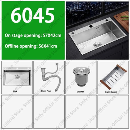 Küchenspüle aus Edelstahl 304, großes Fassungsvermögen, Wasch-/Schnitt-/Abfluss in einem, komplettes Set, multifunktionale Gemüse-Arbeitsstation für den Haushalt