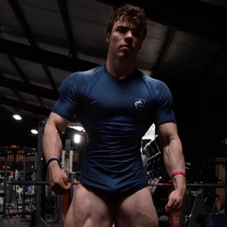 Men Tshirt Bodybuilding Tight Compression Quick-drying Muscle Shirt Fitness Workout Basketball Running Clothing Men T-shirt.