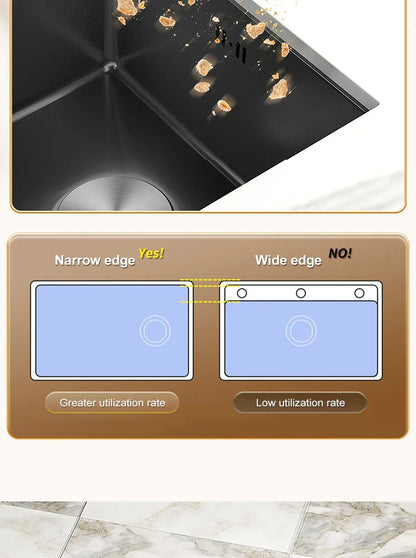 Black Stainless Steel Kitchen Sink Waterfall Sink dishwashing Basin Large Single Sink Household Sink Under The Counter Sink