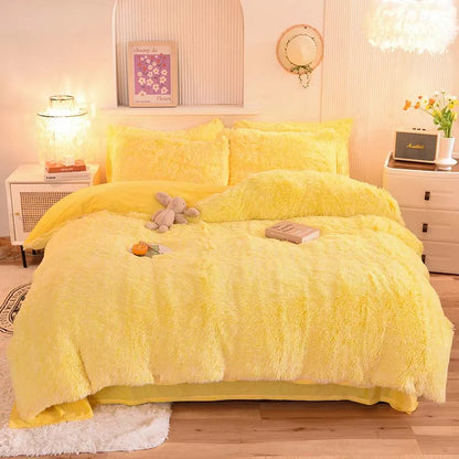 3Pcs Super Shaggy Coral Fleece Warm Cozy Princess Bedding Set Mink Velvet Duvet Cover Set Bed Comforter Cover Blanket Pillowcase