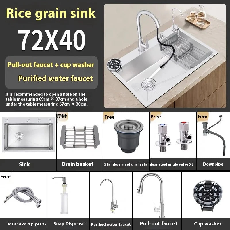 Stainless Steel Kitchen Sink Rice Grain Embossing Large Single Slot Household Wash Dish and Wash Vegetable Bowl Undermount Basin