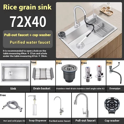 Stainless Steel Kitchen Sink Rice Grain Embossing Large Single Slot Household Wash Dish and Wash Vegetable Bowl Undermount Basin