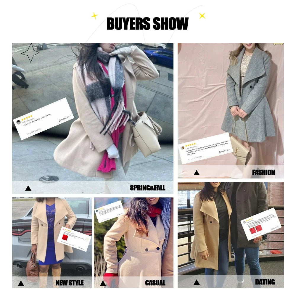 Mia Muse Boutique Einfarbig Langarm Revers Button-Up Neujahr Rot Valentinstag Geschenk Outer Damen Mäntel Winter.