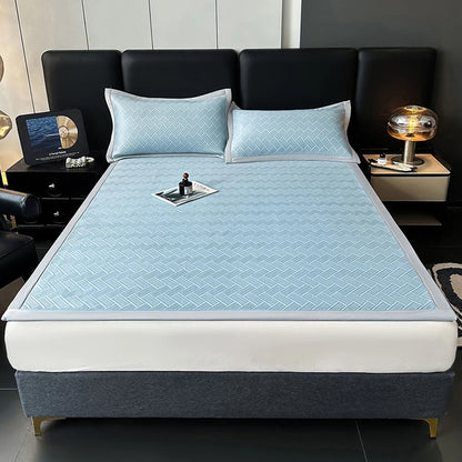Luxury Summer Carbon Cooling Mat Set Solid Color Queen King Size Bed Mattress and Pillow Case Machine Washable Soft Folding Mat.