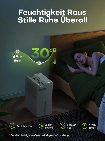 Dehumidifier for Bedroom 2000 ml, Double Hold Design, Drying Mode, Sleep Mode 30 dB, Automatic Defrost Function 24h Timer.