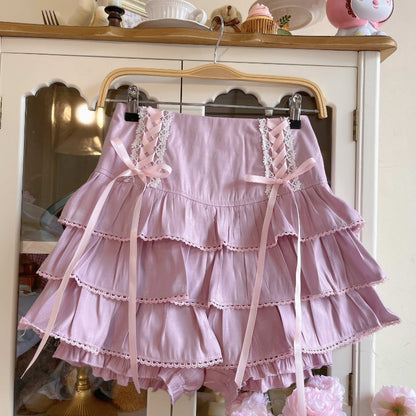 Japanese Kawaii Lolita Style Pleated Skirts Women High Waist Pink Bandage Fairy Y2k Aesthetic Skirt Cute Faldas Mujer Moda 2024