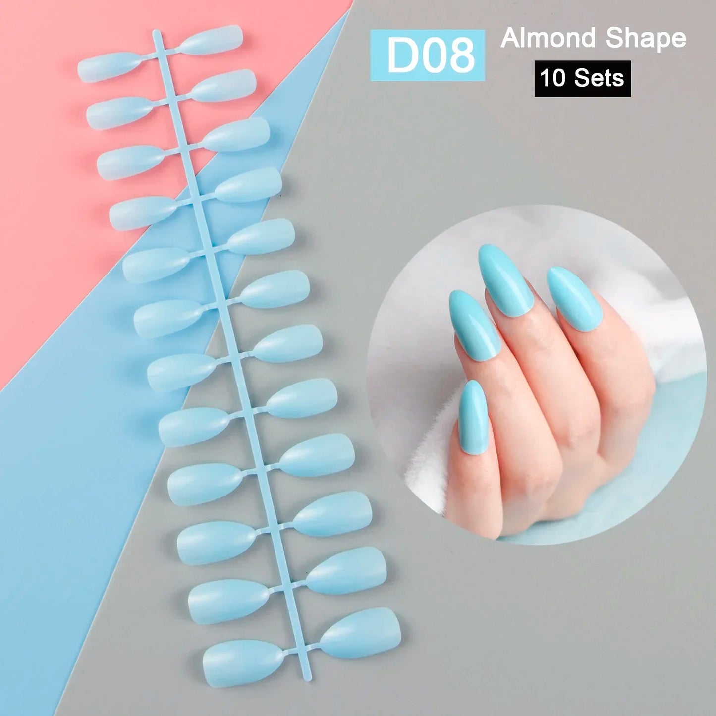 10 Sets/Pack Mixed Solid Colors Coffin Round Square Almond Shape False Nails Full Cover Nail Tips Short Fake Nails Tip Manicure