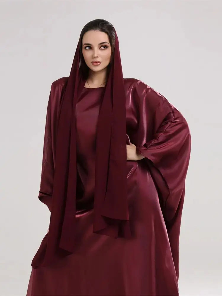 Muslim Kaftan Dress Satin Batwing Abaya For Women Dubai Luxury 2024 Islam Kebaya Robe Caftan Marocain Femme Musulmane Vestidos.