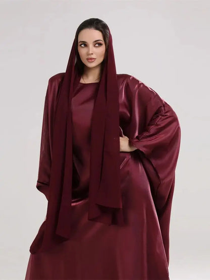 Muslim Kaftan Dress Satin Batwing Abaya For Women Dubai Luxury 2024 Islam Kebaya Robe Caftan Marocain Femme Musulmane Vestidos.