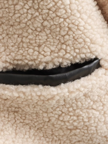 ZBZA Women's Faux Wool Jacket Loose Retro O-neck Single Breasted Long Sleeve Double Pocket Casual Overcoat Fall Winter Chic Coat