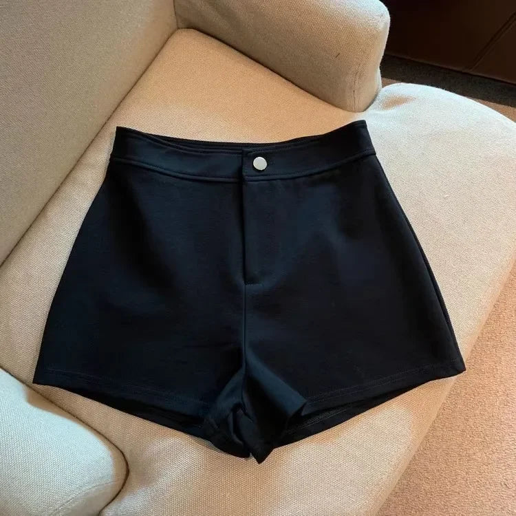 High-waisted Slimming A- line Tight Black Shorts For Women 2024 Spring Korean Style Elastic Hot Pants High Elasticity.