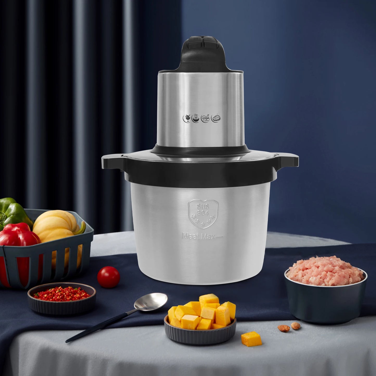 1500W Electric Food Chopper, 6.5L Kitchen Processor for Meat, Vegetables, Fruits – 3 Speeds, Stainless Steel Blades, Easy Clean.