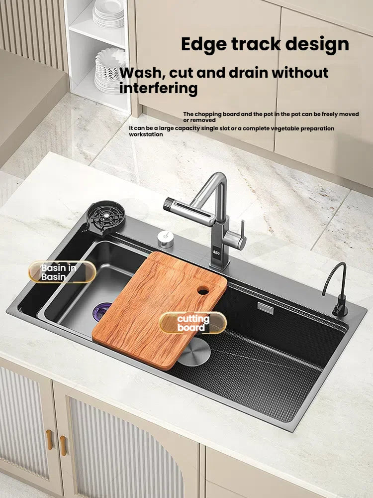 Stainless Steels Kitchen Sink Household Wash Dish and Wash Vegetables Basin Large Single Slot Multifunctional Dishwashing Bowl