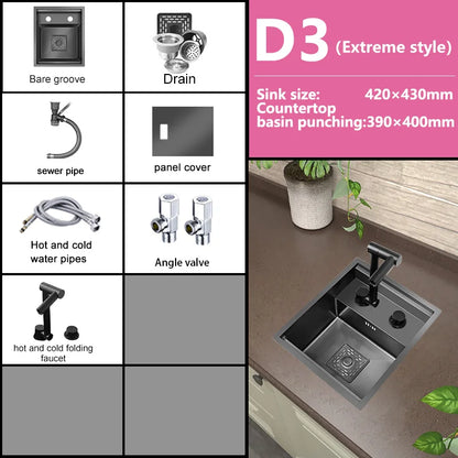 Small Hidden Sink Stainless Steel Kitchen Sink Mini Bar Single Slot Touring Car Wash Basin With Cover Plate Apartment