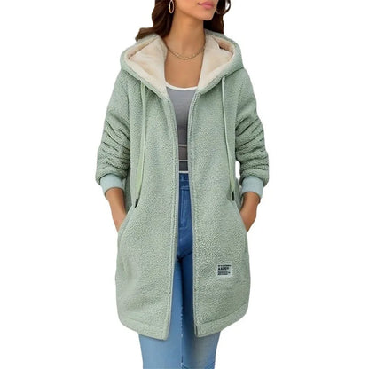 Herbst Winter Verdickte Fleece-gefüttert Sweatshirt frauen Mit Kapuze Top Strickjacke Mid-länge Trendy Neue Stil Lamm Wolle jacke.
